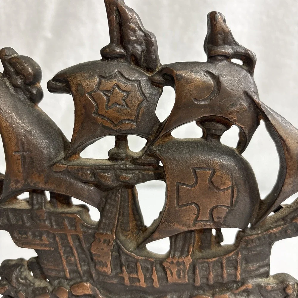 Vintage Cast Iron Spanish Galleon Ship Doorstop 7x7x3